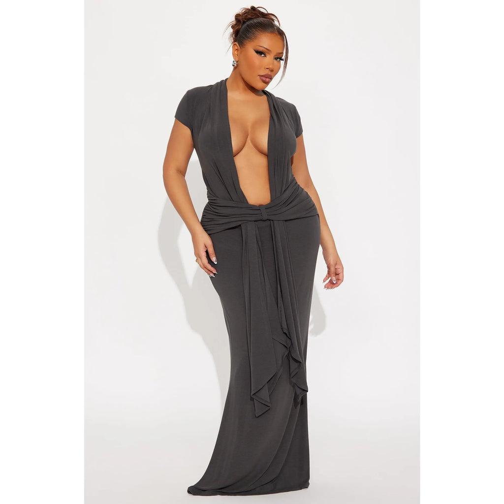 Vividly Sharp Maxi Dress - Charcoal