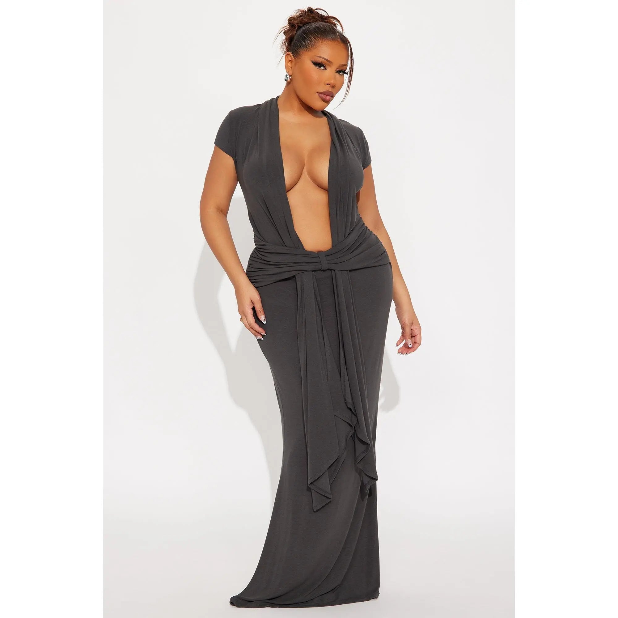 Vividly Sharp Maxi Dress - Charcoal