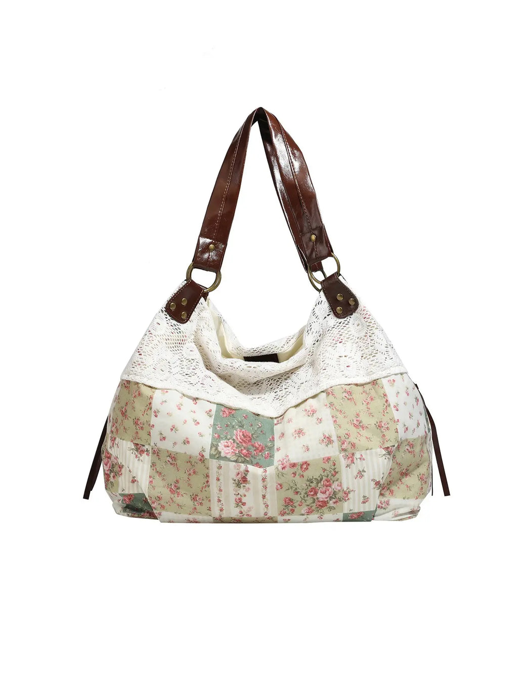 Small Niche Design Retro Fashion Texture Underarm Bag, Fashionable Patterned Bag, Floral Plaid Patchwork Fabric, Lace Lace Design, Large Capacity Single Shoulder Bag, Suitable for Beach Vacation, Shopping