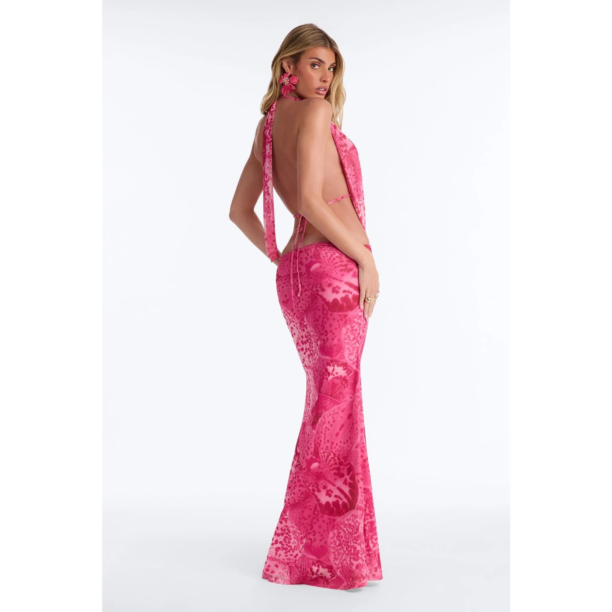 Vacay Mode Backless Mesh Maxi Dress - Pink