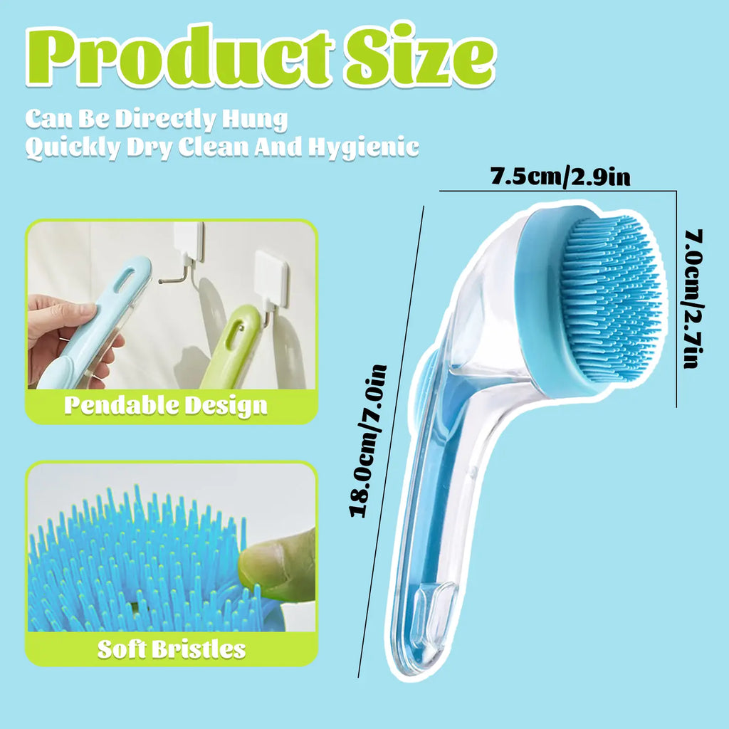 Pet Bath Brush with Shampoo Dispenser for Dogs & Cats, Ergonomic Handle, Gentle Massage Grooming Tool, Easy to Use, Essential Dog Bath Supply