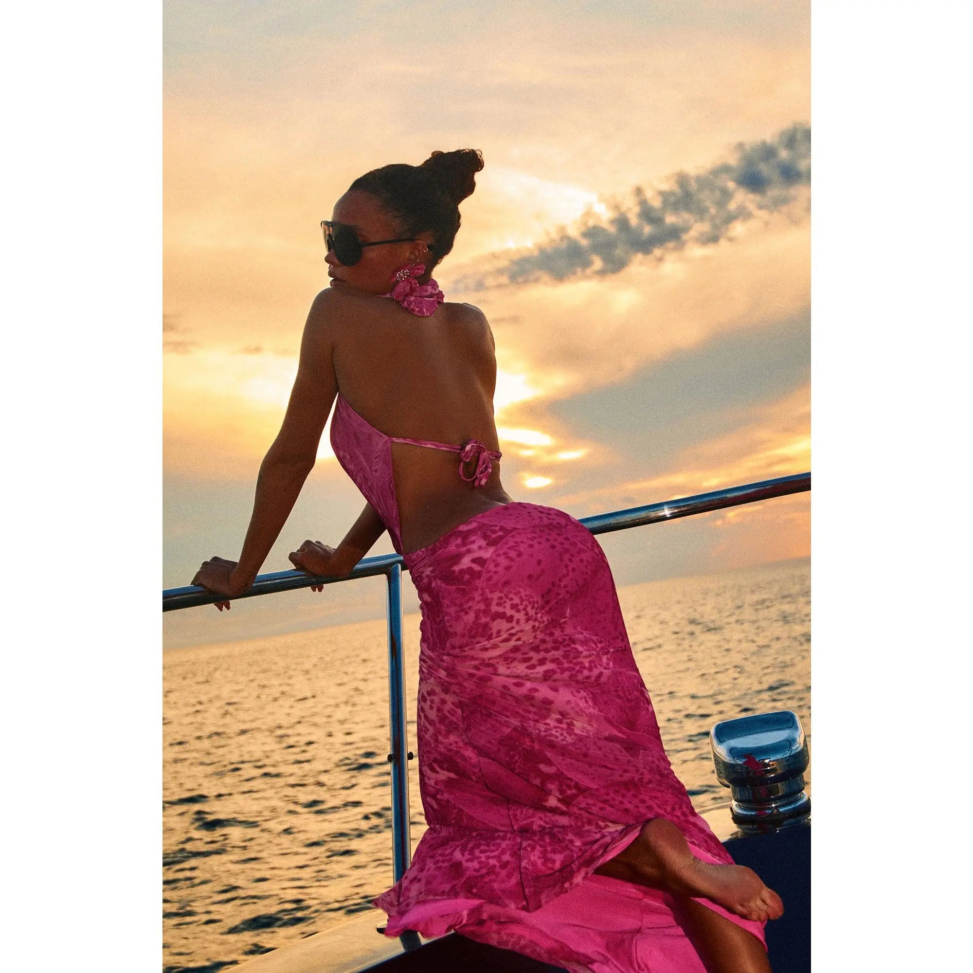 Vacay Mode Backless Mesh Maxi Dress - Pink