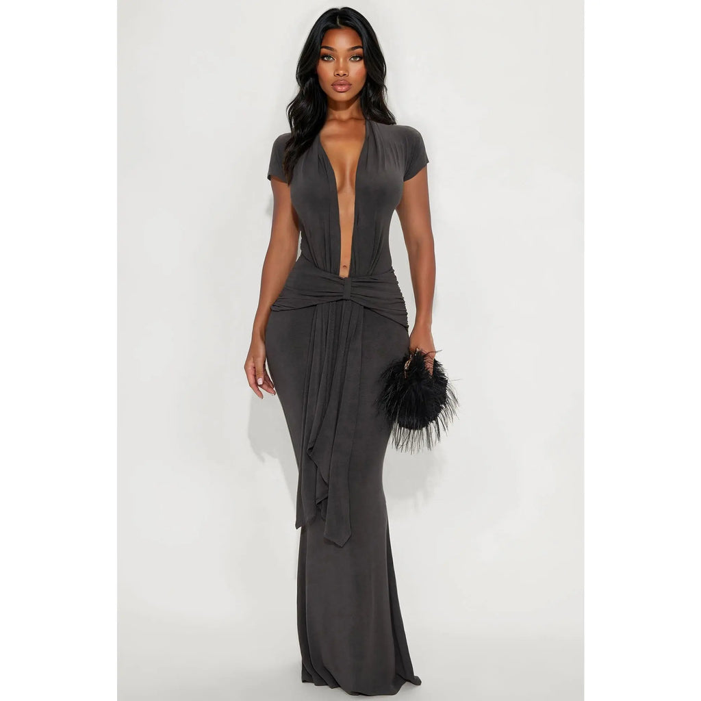 Vividly Sharp Maxi Dress - Charcoal
