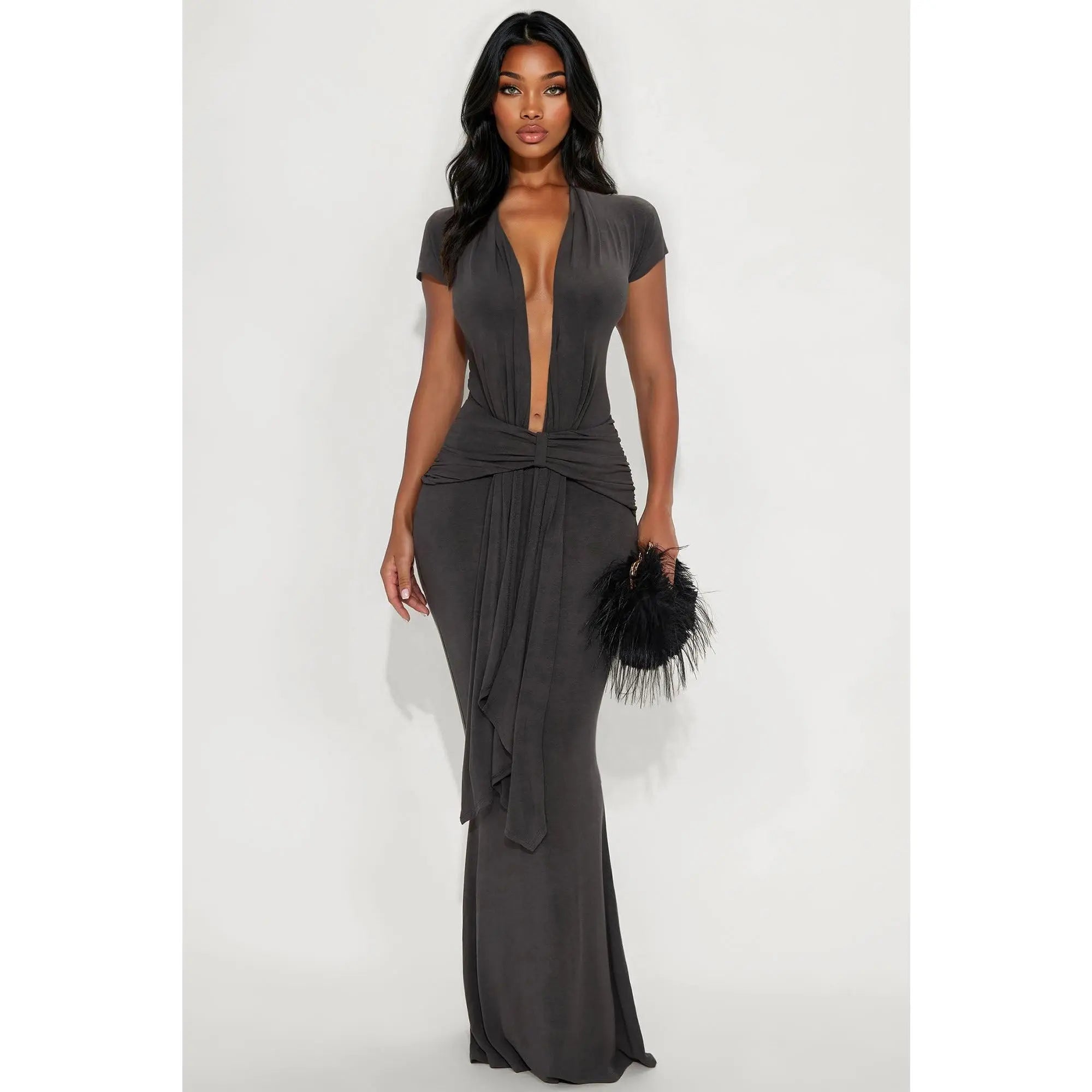 Vividly Sharp Maxi Dress - Charcoal