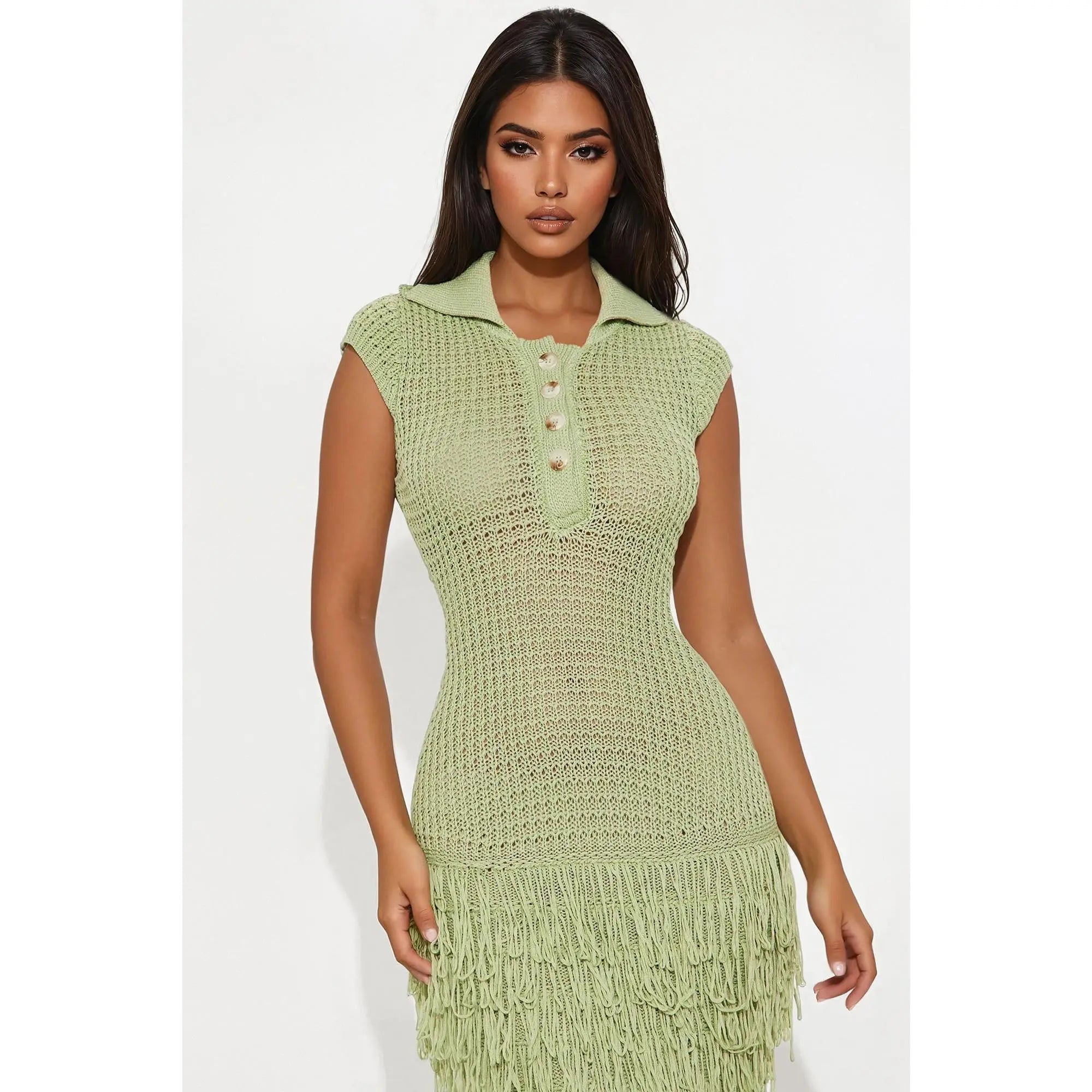 Catalina Crochet Maxi Dress - Green