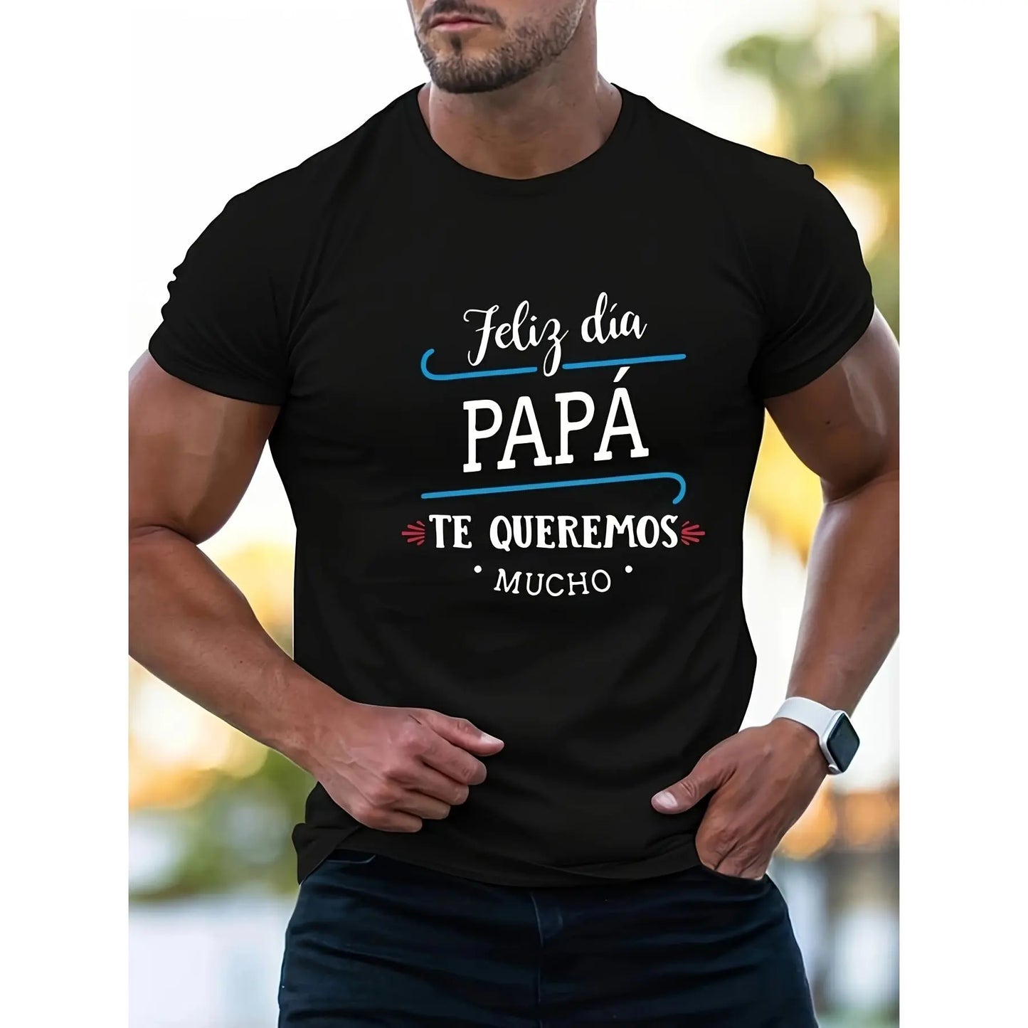 Home Break Men'S Black T-Shirt - Feliz Dia Papa Spanish Father Printing, Sweat Absorbing Cotton, Regular Edition Short Sleeve T-Shirt, Compatible with Daily Wear, External Work, Case Printing, Shu Cotton