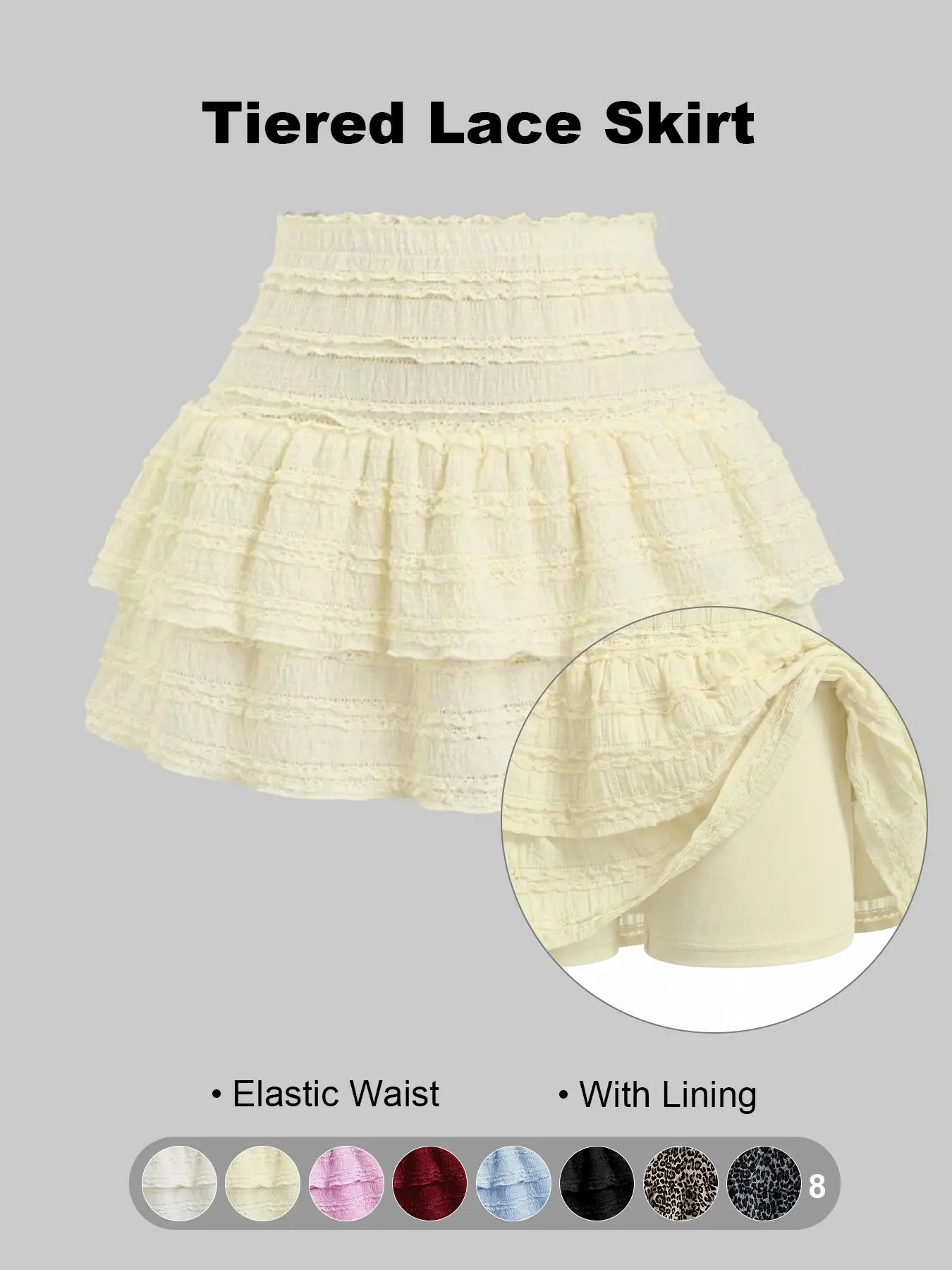 Women'S Pleated Ruffled Mini Skirt with Lace High Waist Woven Attached Leggings Gathered Double-Layer Flared Design Comfortable, Soft, Breathable Fabric Short Skirt Suitable for Outdoor Leisure Activities Daily Wear Back to School Fit