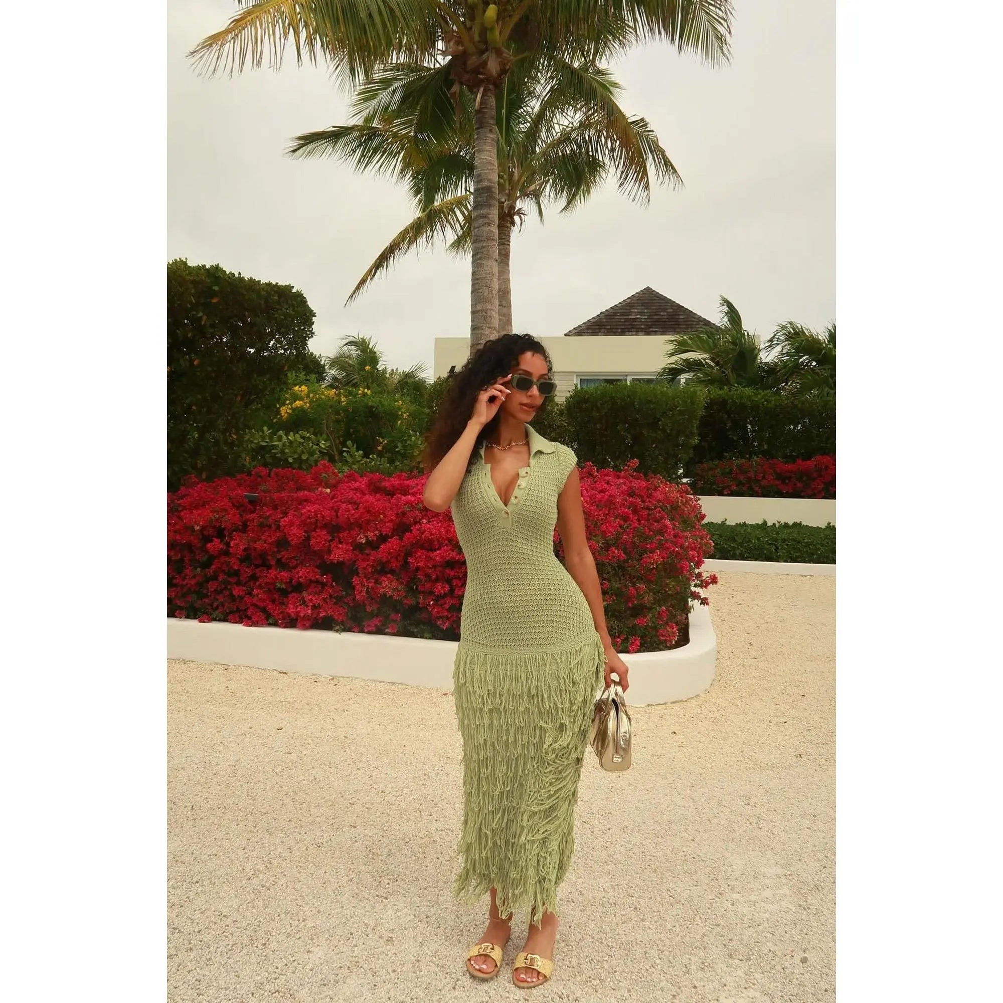 Catalina Crochet Maxi Dress - Green