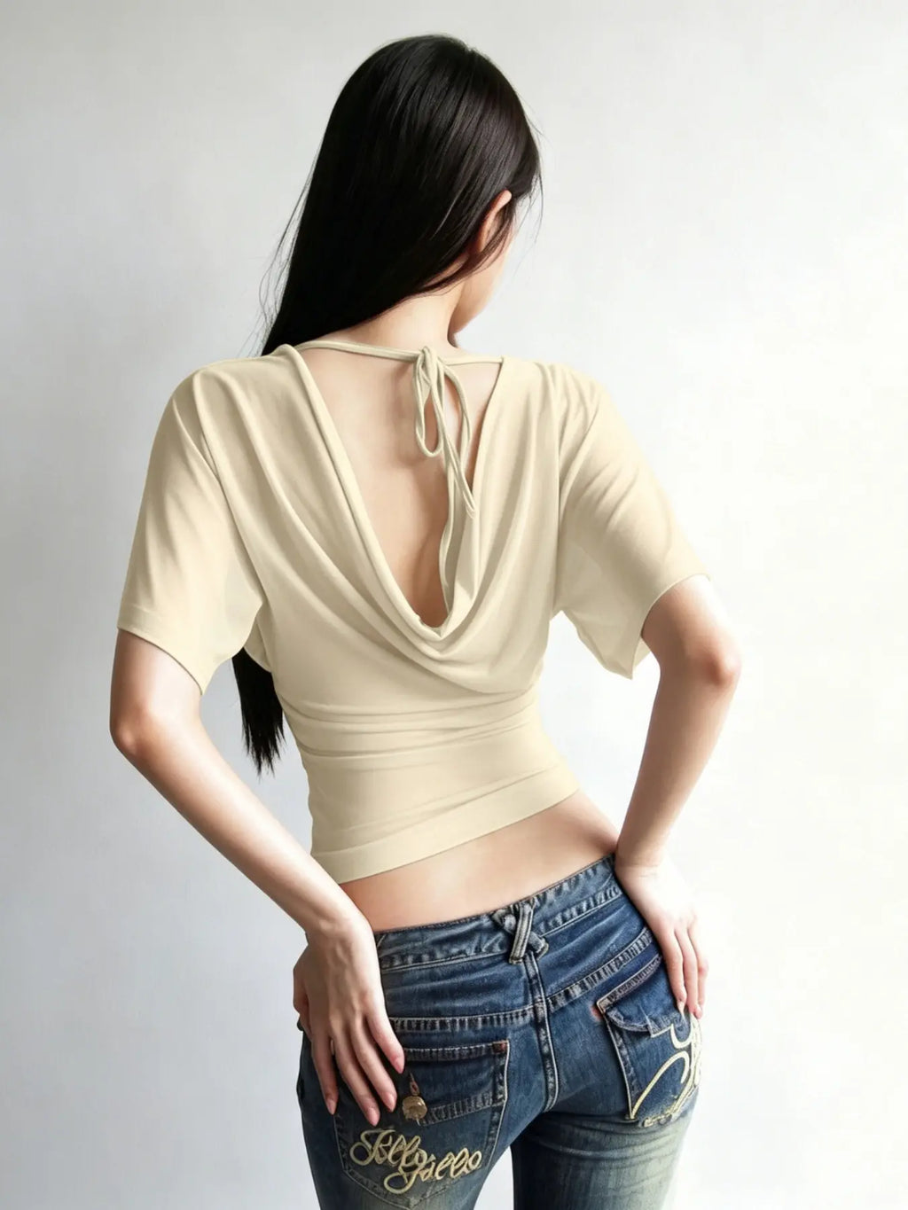 Women Summer Sexy Short Sleeve V Neck Backless T Shirt Tops Tee Womenswear