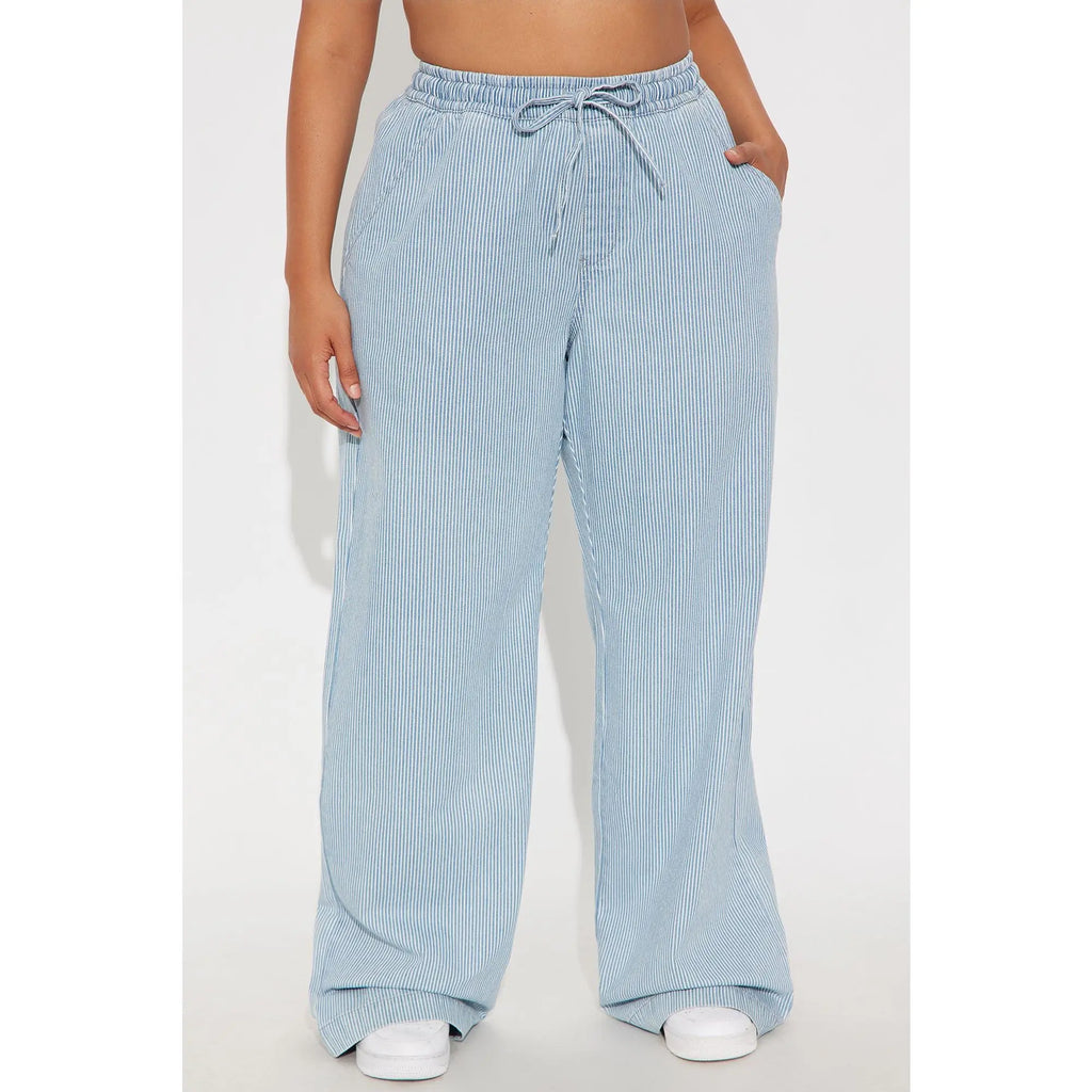 Tall Seawalk Striped Pull on Wide Leg Jeans - Light Blue