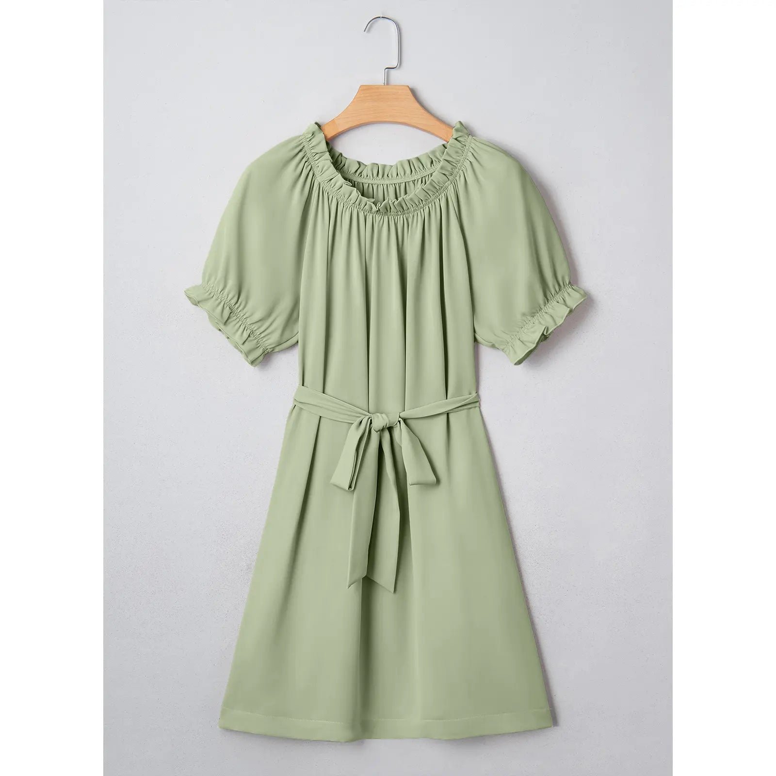 EVALESS Women'S Summer Dresses Elastic Collar Crewneck Ruffle Short Sleeve Fashion Beach Vacation Casual Dresses 2026 Womenswear Springtok Outfits with Self Tie Belt & Knee above Length Deals for You Days