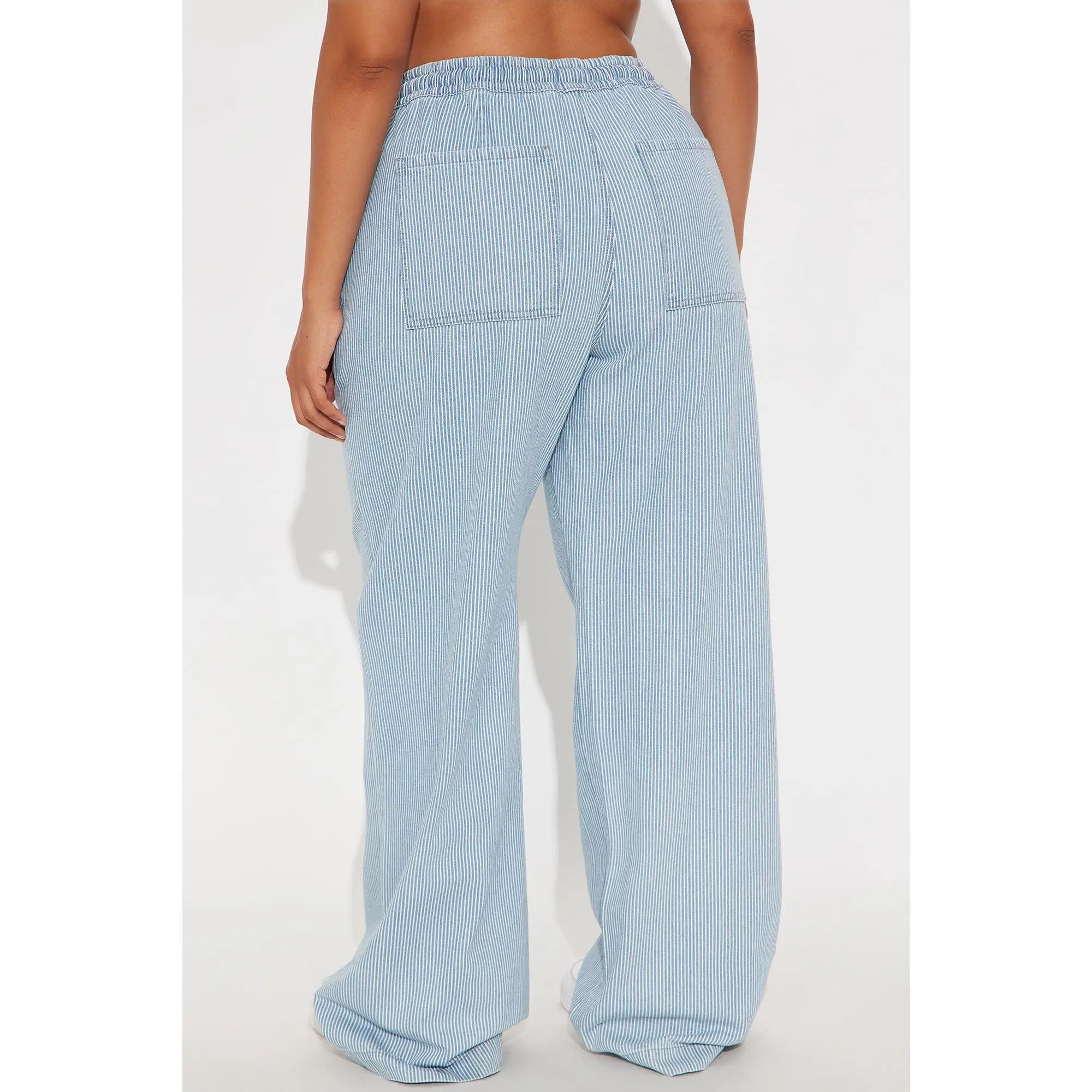 Tall Seawalk Striped Pull on Wide Leg Jeans - Light Blue