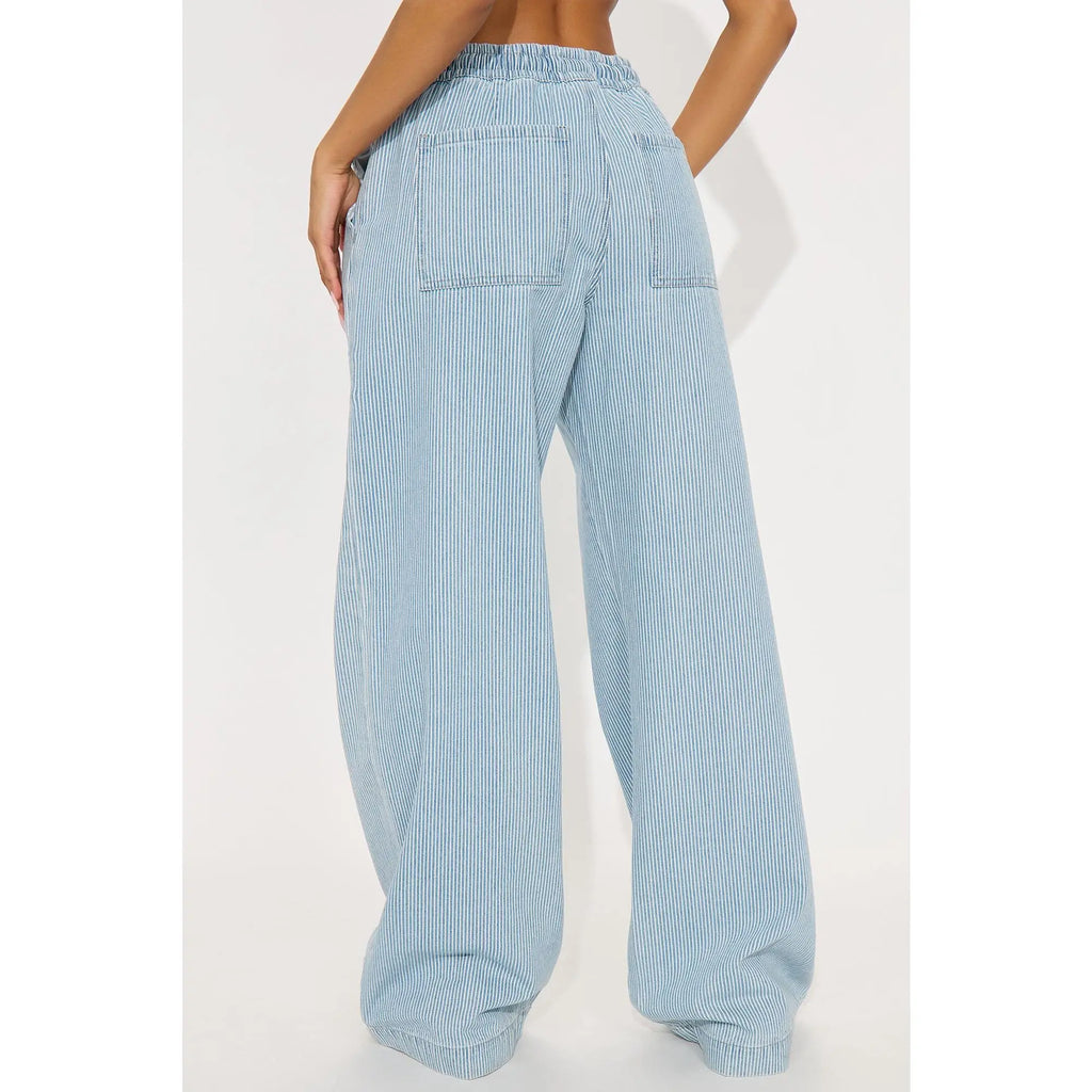 Tall Seawalk Striped Pull on Wide Leg Jeans - Light Blue
