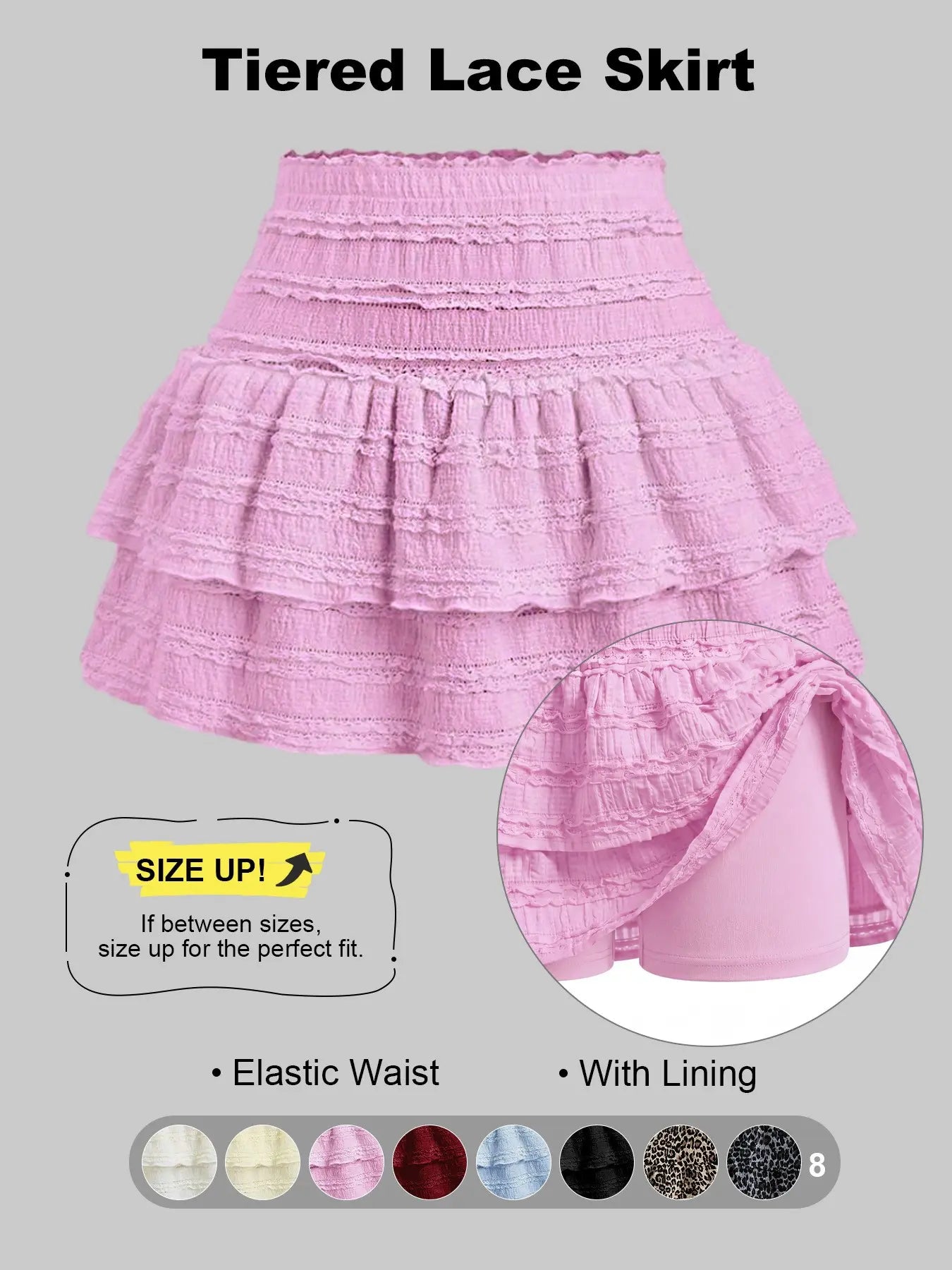 Women'S Pleated Ruffled Mini Skirt with Lace High Waist Woven Attached Leggings Gathered Double-Layer Flared Design Comfortable, Soft, Breathable Fabric Short Skirt Suitable for Outdoor Leisure Activities Daily Wear Back to School Fit