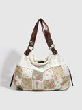 Small Niche Design Retro Fashion Texture Underarm Bag, Fashionable Patterned Bag, Floral Plaid Patchwork Fabric, Lace Lace Design, Large Capacity Single Shoulder Bag, Suitable for Beach Vacation, Shopping