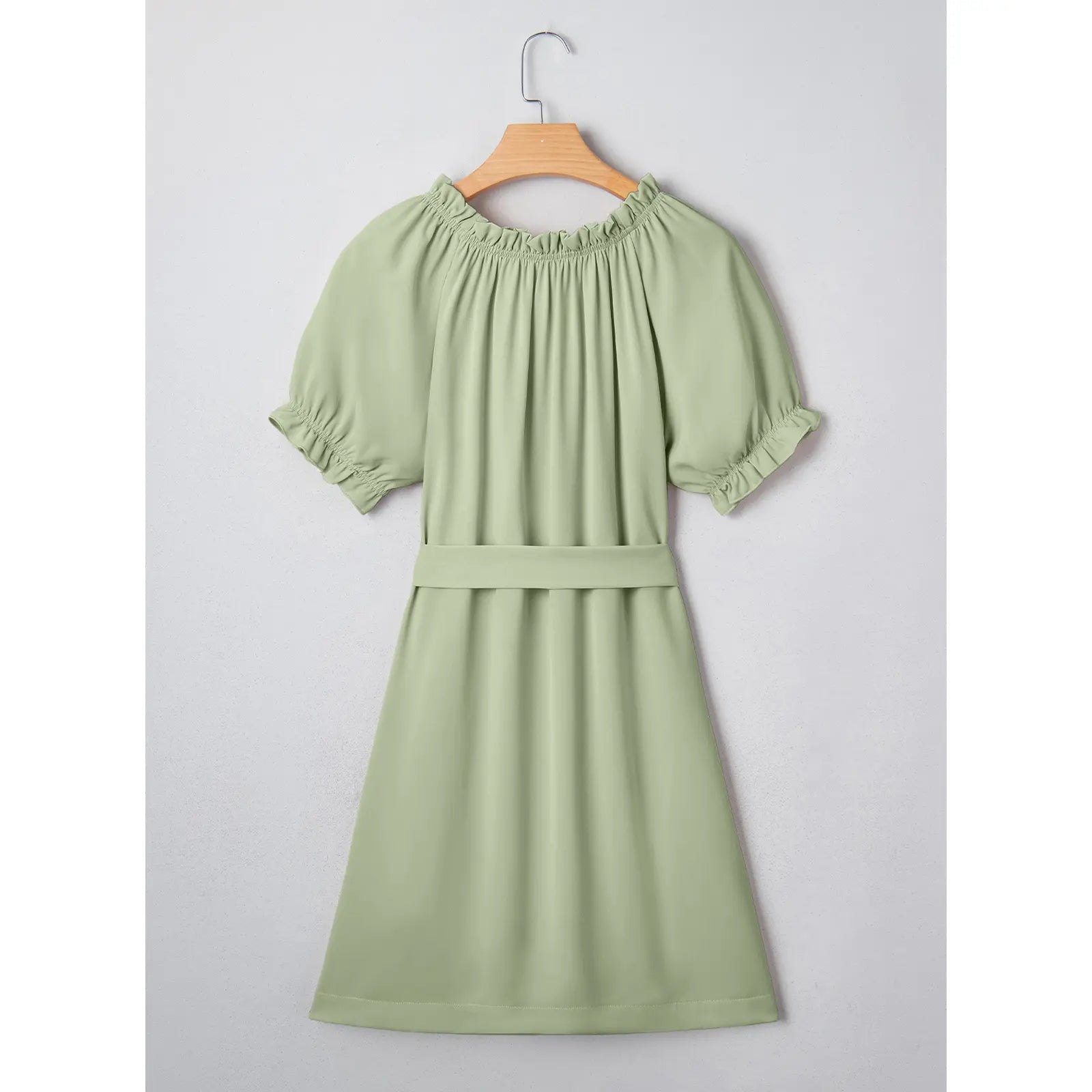 EVALESS Women'S Summer Dresses Elastic Collar Crewneck Ruffle Short Sleeve Fashion Beach Vacation Casual Dresses 2026 Womenswear Springtok Outfits with Self Tie Belt & Knee above Length Deals for You Days
