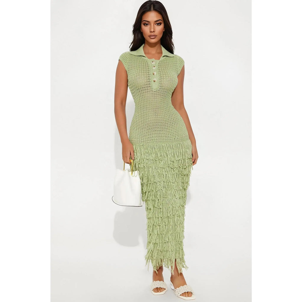 Catalina Crochet Maxi Dress - Green