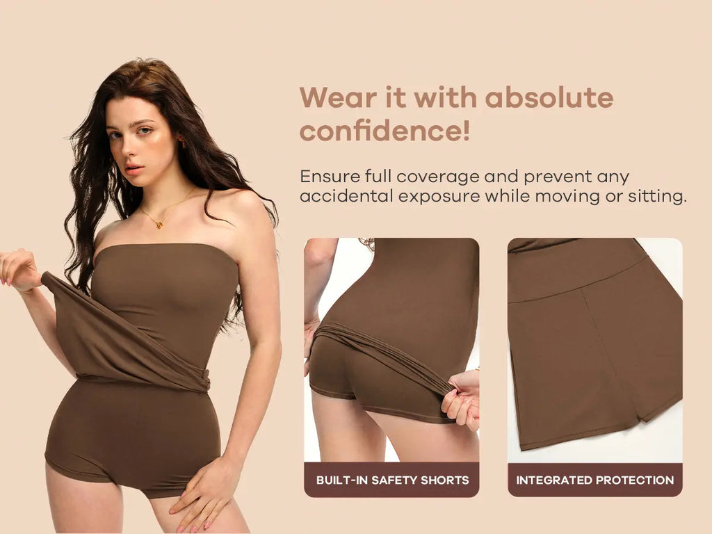 Dazzwear Women'S Basic Summer Tube Dress with Built-In Safety Shorts, Y2K Casual Minimalist Womenswear