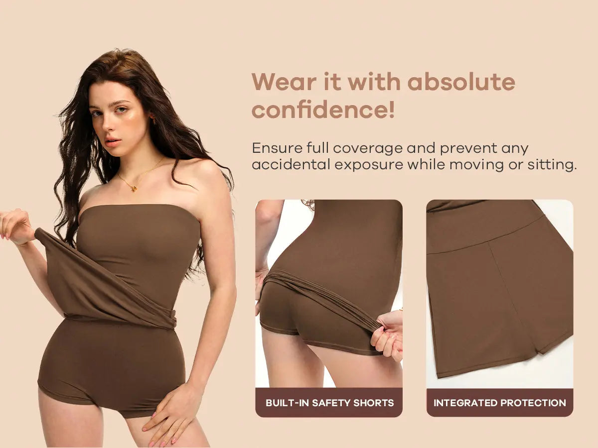Dazzwear Women'S Basic Summer Tube Dress with Built-In Safety Shorts, Y2K Casual Minimalist Womenswear