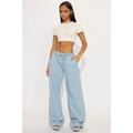 Tall Seawalk Striped Pull on Wide Leg Jeans - Light Blue